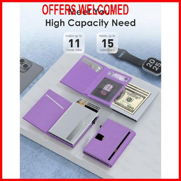 Slim RFID Trifold Wallet - Premium Leather - 11 Card Capacity - Front Pocket - Picture 3 of 8